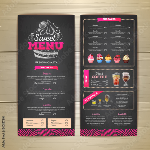 Vintage chalk drawing dessert menu design. Sweet cupcake