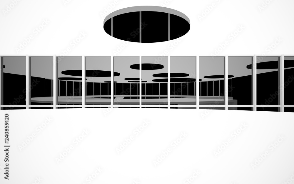 Obraz premium Abstract white and black interior multilevel public space with window. 3D illustration and rendering.