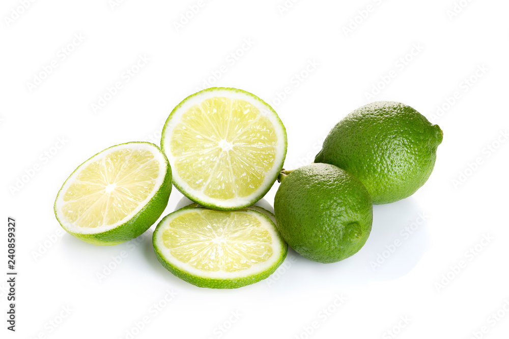 Lime. Fresh cut lime fruits isolated on white background. Citrus