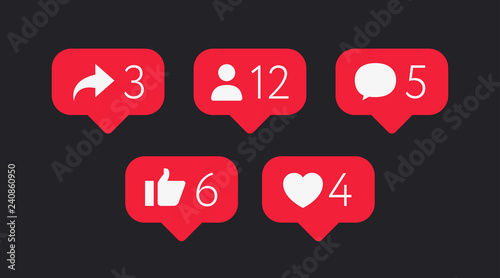 Social Networks Rating Symbols. Like, Thumb Up, Heart, Follower, Repost, Comment. Flat Vector Icons Bubbles.