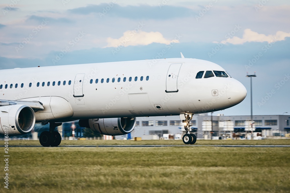 Airplane landing on the runway