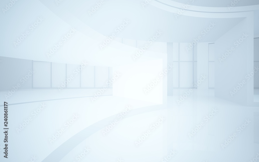 Abstract white interior multilevel public space with window. 3D illustration and rendering. Abstract white interior multilevel public space with window. 3D illustration and rendering.