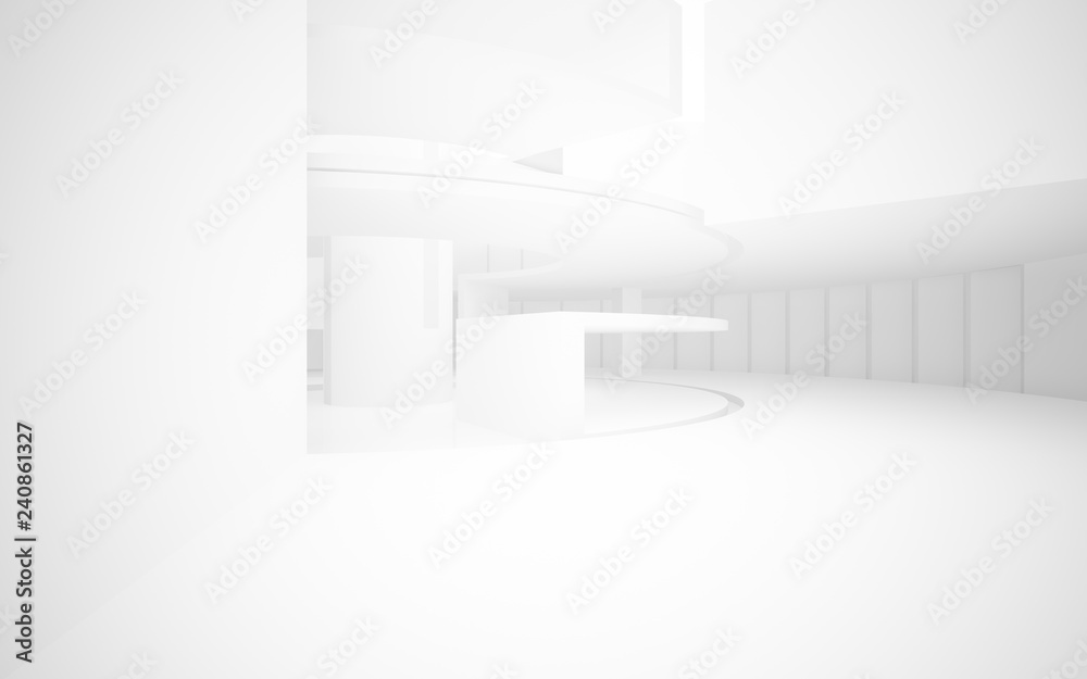 Abstract white interior multilevel public space with window. 3D illustration and rendering. Abstract white interior multilevel public space with window. 3D illustration and rendering.