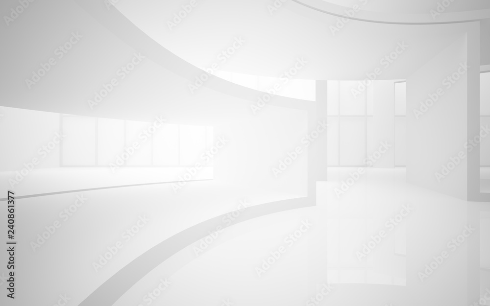 custom made wallpaper toronto digitalAbstract white interior multilevel public space with window. 3D illustration and rendering.