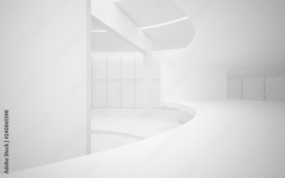 Fototapeta premium Abstract white interior multilevel public space with window. 3D illustration and rendering.