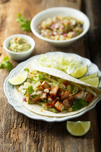 Chicken tacos with guacamole