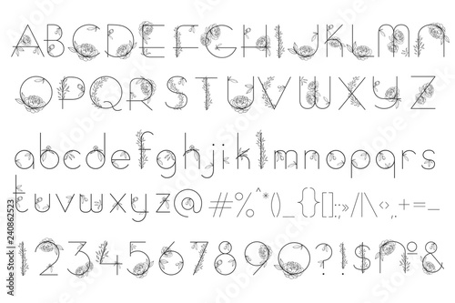 Alphabet with flowers peony blossom