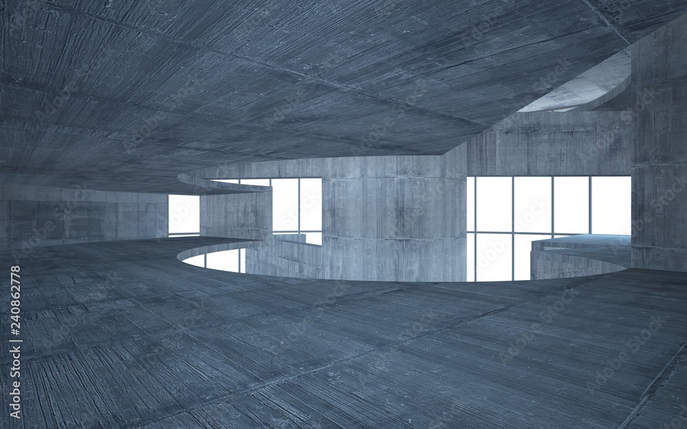 Abstract concrete interior multilevel public space with window. 3D illustration and rendering. Abstract concrete interior multilevel public space with window. 3D illustration and rendering.