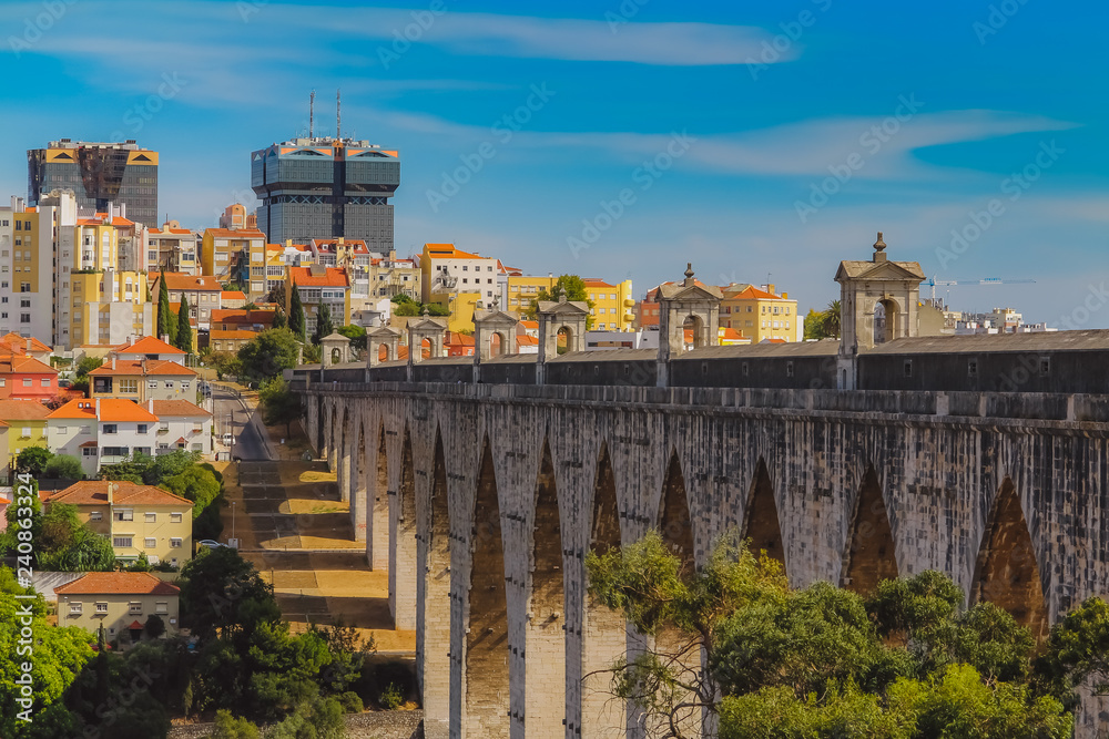 Historic city aqueduct in Lisbon, Portugal