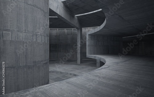 Abstract concrete interior multilevel public space with window. 3D illustration and rendering.