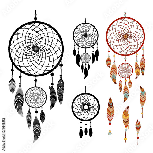 Hand drawn tribal collection with arrows, feathers, dreamcatcher