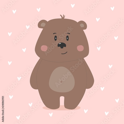 Cute funny bear. Hand drawn work. Childish cartoon design for kid t-shirts, dress or greeting cards. Vector illustration.