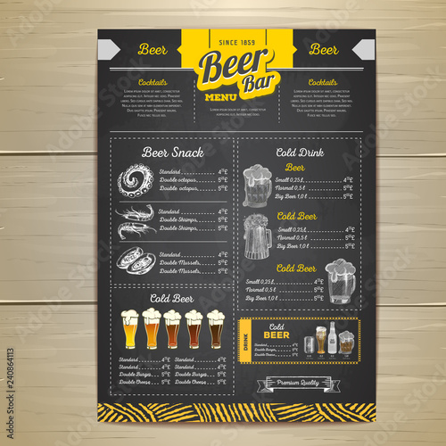 Vintage chalk drawing beer menu design.