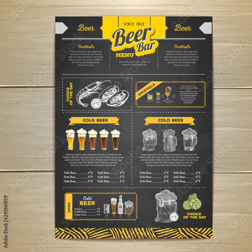 Vintage chalk drawing beer menu design.