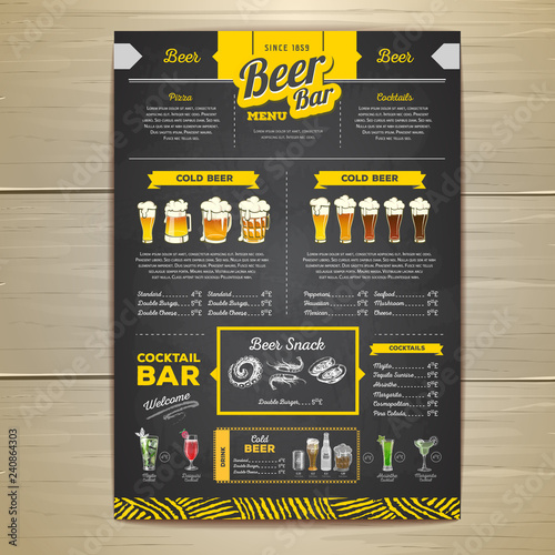 Vintage chalk drawing beer menu design.