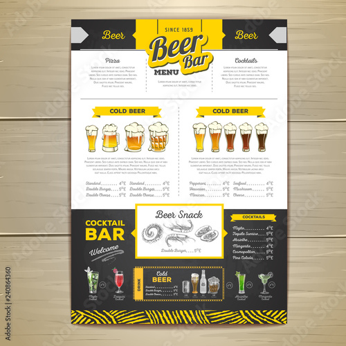Vintage chalk drawing beer menu design.