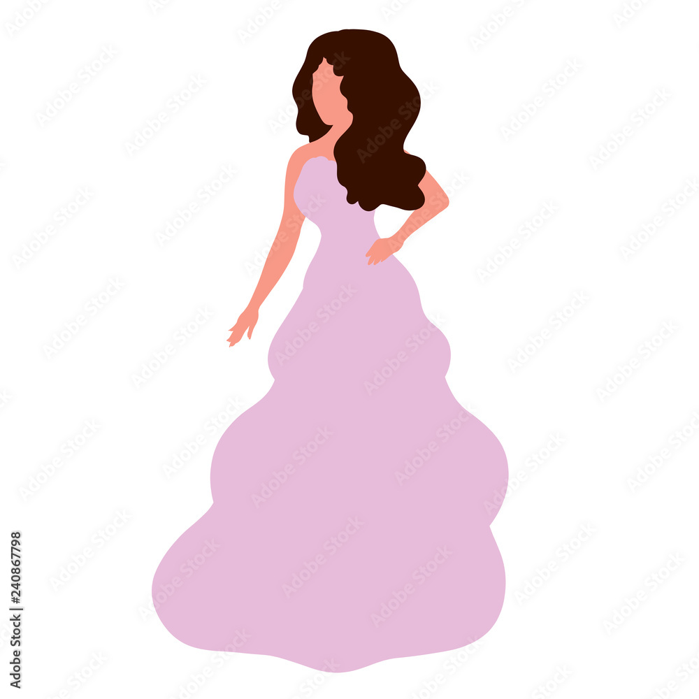 Brunette in a long lush lilac dress, silhouette Brunette in a long lush lilac dress, silhouette
