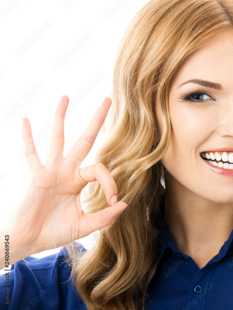 Businesswoman with okay gesture, isolated Businesswoman with okay gesture, isolated