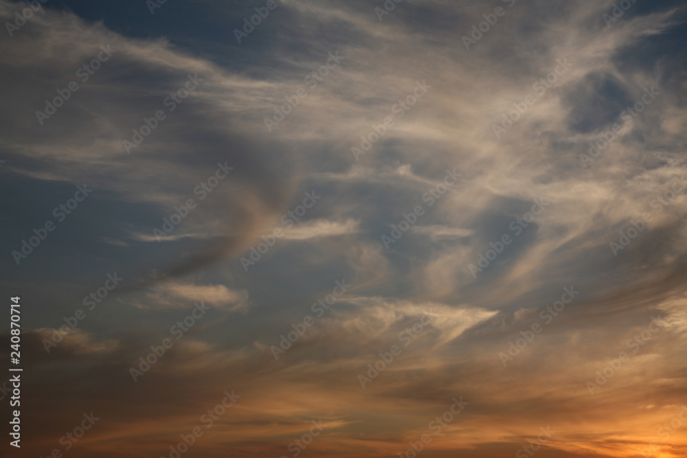 Best clouds and sky color image. The most beautiful abstract sky background. Clouds and pictures of different kinds. Sunset. The sun  rays in the evening.