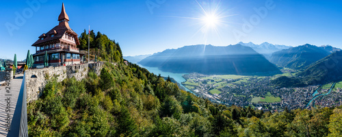 Switzerland, Canton of Bern, Bern Alps, Interlaken, Lake Brienz, Restaurant on Harder Kulm photo