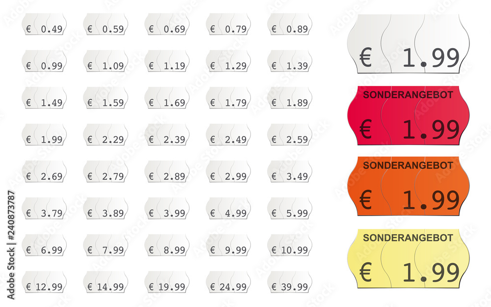 Wunschmotiv: selbstklebende Vektor Preisetiketten für den Supermarkt mit Sonderangebot #240873787