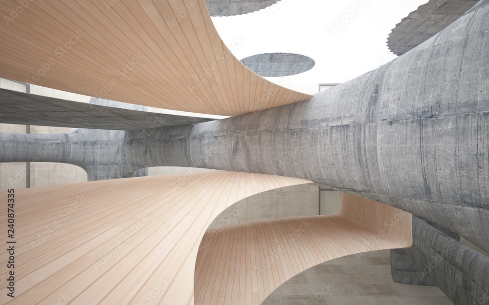 Obraz premium Empty dark abstract concrete and wood smooth interior . Architectural background. 3D illustration and rendering