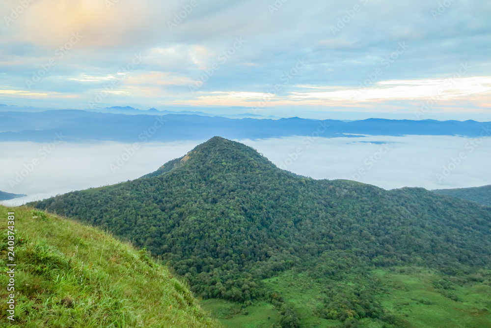 Fototapeta premium Cloud and Fog in the morning at Doi Mon Jong, a popular mountain near Chiang Mai, Thailand