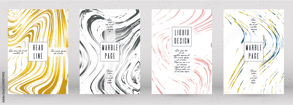 Trendy Marble Cover Design for your Business with Abstract Lines. Futuristic Poster, Flyer, Layout with Liquid Pattern for Branding, Identity, Annual Report. Vector minimalistic brochure. Luxury.