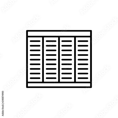 Black & white vector illustration of bamboo wood roller curtain shutter. Line icon of window horizontal wooden jalousie. Isolated object