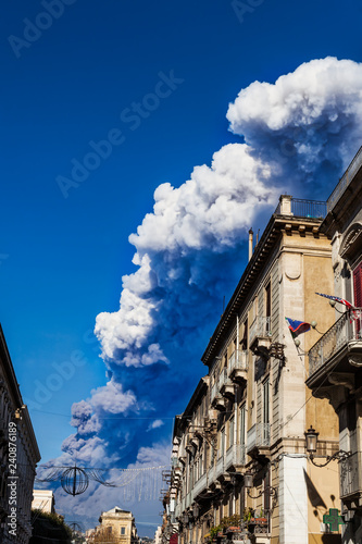 Volcano etna erupting from catania