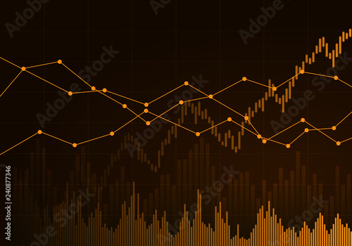 Illustration of orange business chart of growth and fall in stock, money or commodity prices with lines and background change, vector