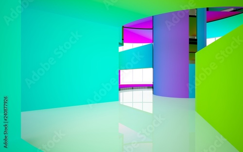 Fototapeta Naklejka Na Ścianę i Meble -  Abstract white and colored gradient  interior multilevel public space with window. 3D illustration and rendering.