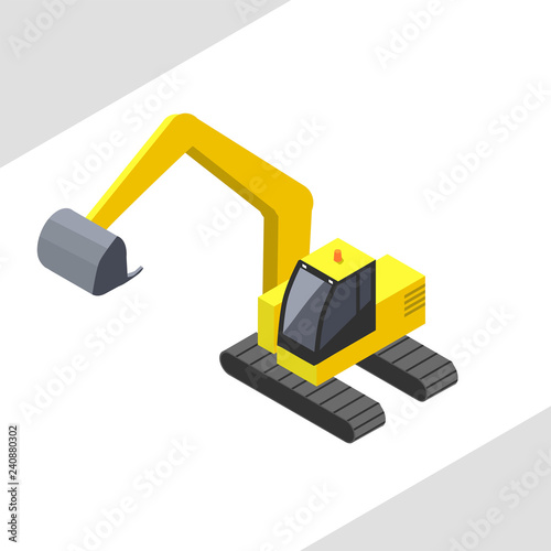 Yellow excavator vector in isometric projection