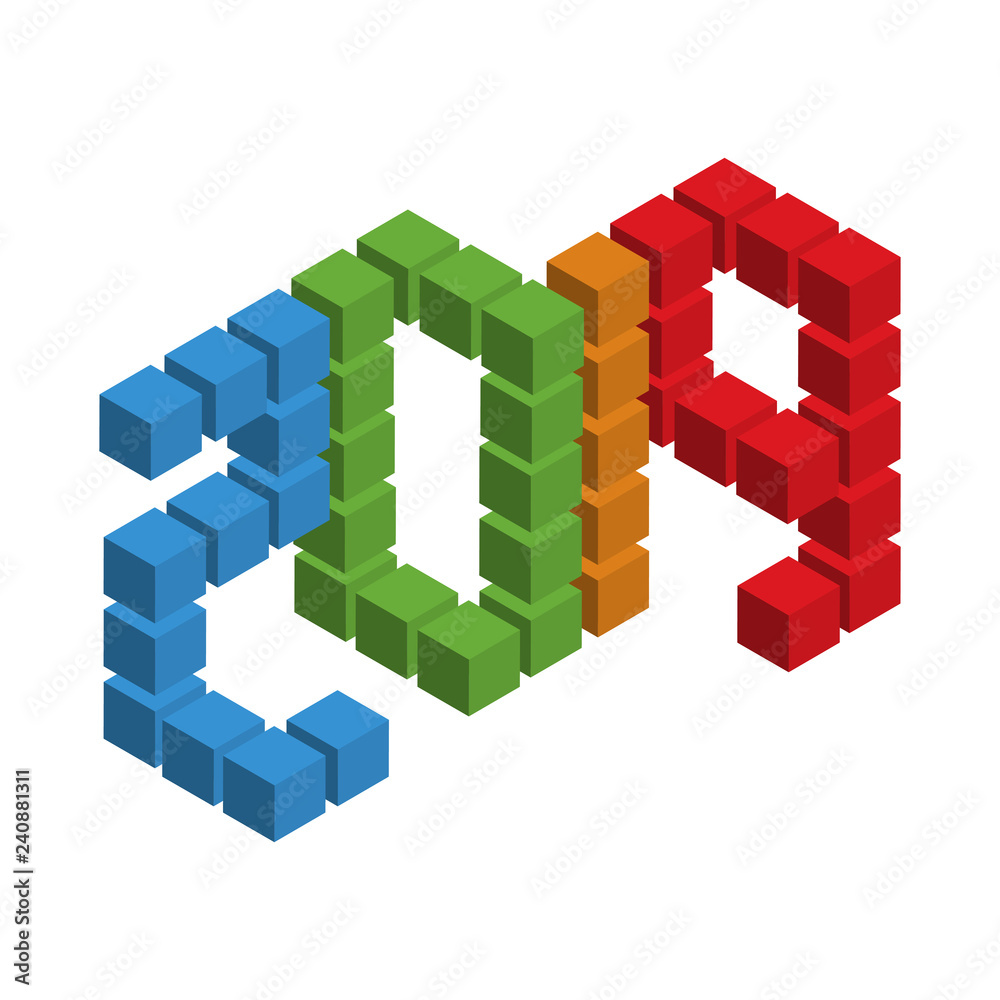isometric cube 2019 art, graphic resources, vector illustration