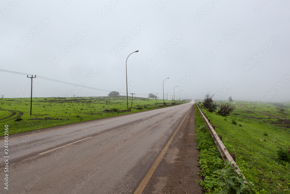 The roads and scenery near Salalah, Dhofar Province, Oman, during Khareef monsoon season