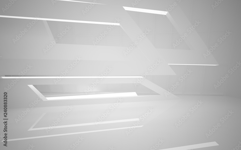 Abstract white interior multilevel public space with neon lighting. 3D illustration and rendering. Abstract white interior multilevel public space with neon lighting. 3D illustration and rendering.
