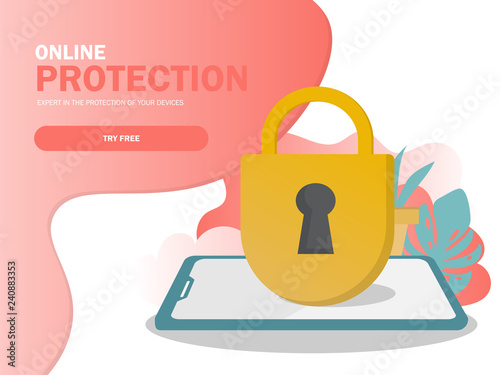 Mobile security, data protection concept. Modern flat design graphic elements
