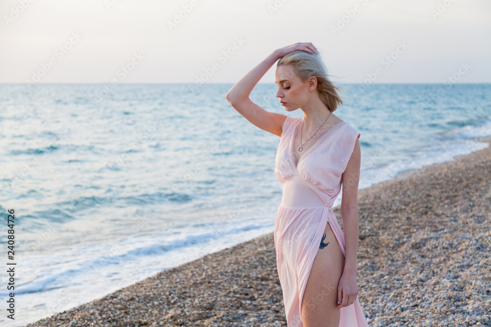 beautiful fashionable woman in bathing suit on the Beach Ocean beautiful fashionable woman in bathing suit on the Beach Ocean