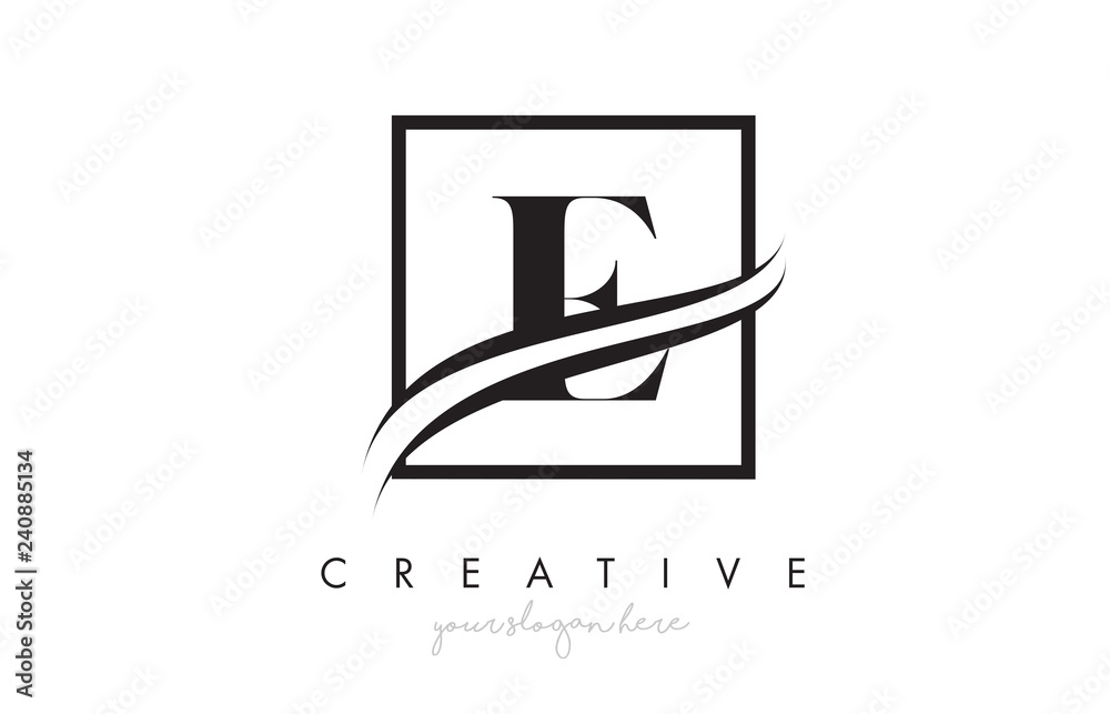 Obraz premium E Letter Logo Design with Square Swoosh Border and Creative Icon Design.