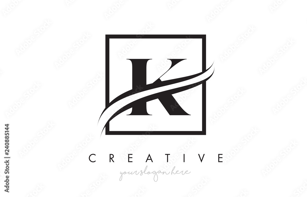 K Letter Logo Design with Square Swoosh Border and Creative Icon Design. K Letter Logo Design with Square Swoosh Border and Creative Icon Design.
