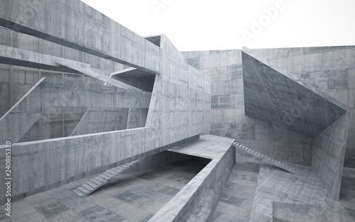 Abstract white and concrete interior multilevel public space with window. 3D illustration and rendering.