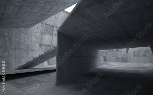 Abstract white and concrete interior multilevel public space with window. 3D illustration and rendering.