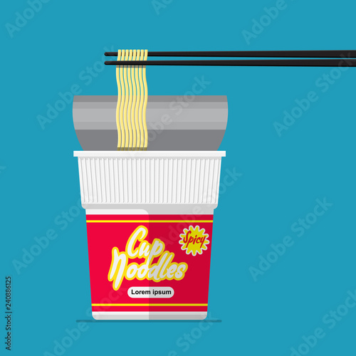 Spicy cup noodles vector flat design.