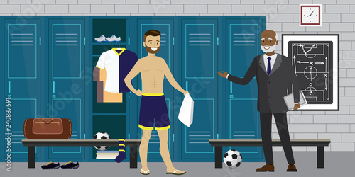football player and coach,open and closed lockers
