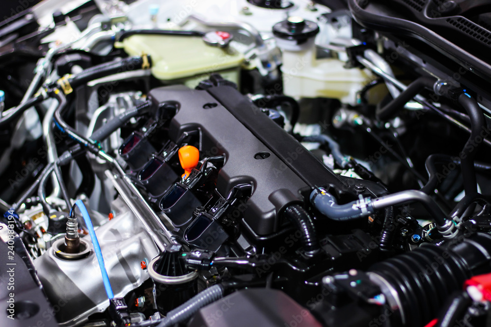 Details inside of a private car engine. Select focus.