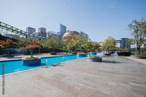 Panoramic skyline and buildings with empty concrete square floor，Qianjiang New Town，hangzhou,china © onlyyouqj