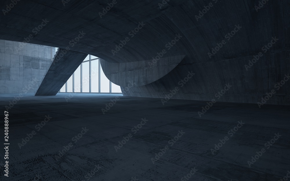 Empty dark abstract concrete smooth interior . Architectural background. 3D illustration and rendering - obrazy, fototapety, plakaty 