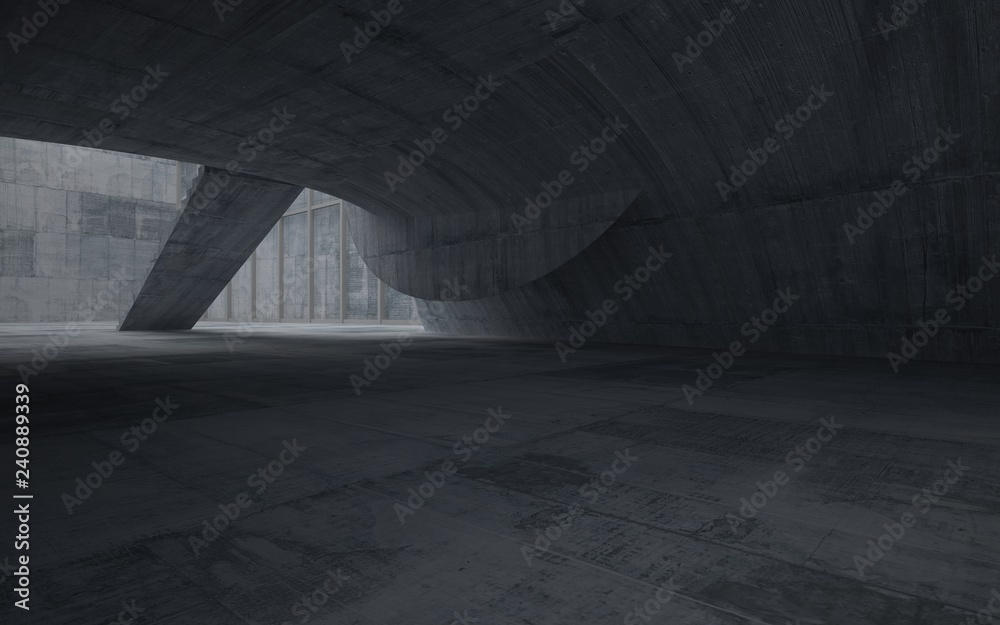 Empty dark abstract concrete smooth interior . Architectural background. 3D illustration and rendering - obrazy, fototapety, plakaty 