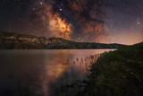 Milky way galaxy on the lake. Night landscape. 