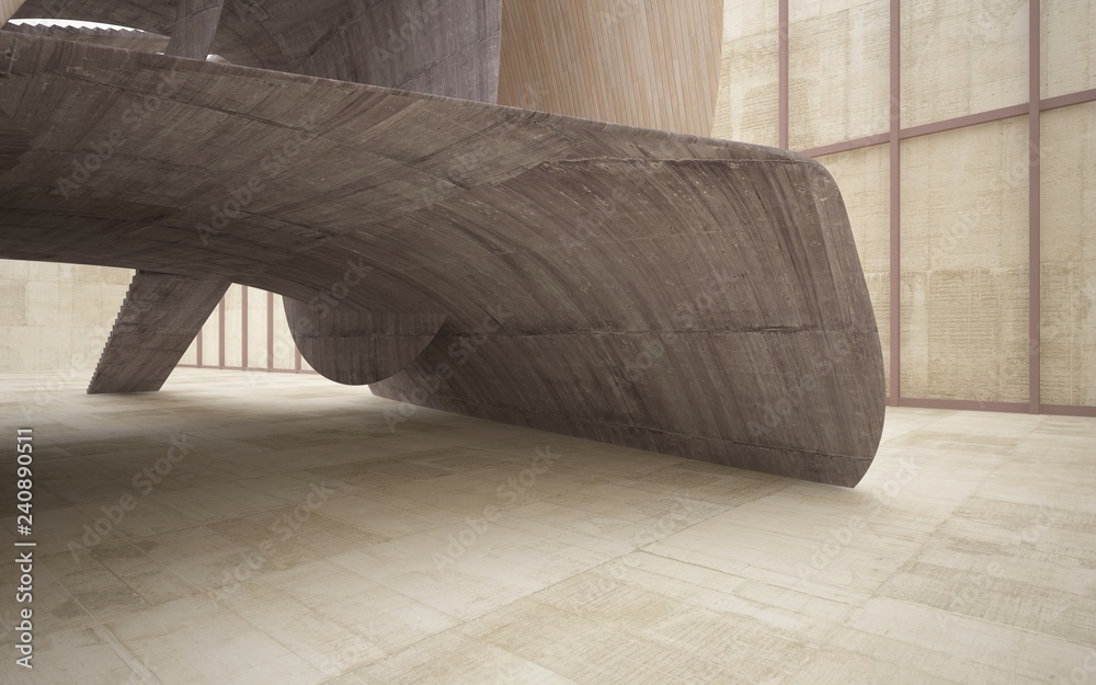 Empty dark abstract concrete and wood smooth interior. Architectural background. 3D illustration and rendering Empty dark abstract concrete and wood smooth interior. Architectural background. 3D illustration and rendering